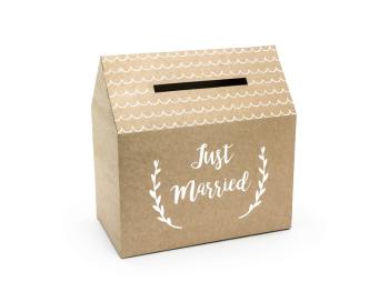 PartyDeco Svadobná krabička na obálky, peniaze - Just Married
