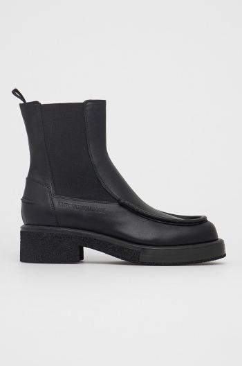 Kožené topánky Chelsea Emporio Armani dámske, čierna farba, na plochom podpätku
