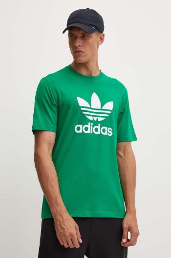 Bavlnené tričko adidas Originals pánske, zelená farba, s potlačou, IR8012