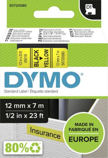 páska do štítkovača  DYMO D1 45018  Farba pásky: žltá Farba písma:čierna 12 mm 7 m