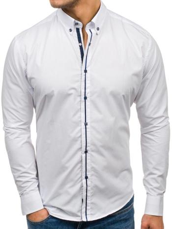 Biela pánska elegantá košeľa s dlhými rukávmi BOLF 7726