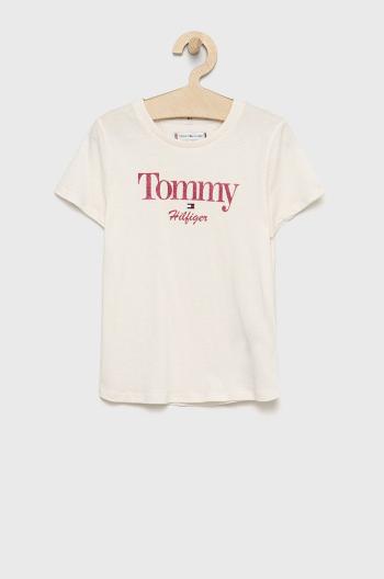 Detské bavlnené tričko Tommy Hilfiger béžová farba,