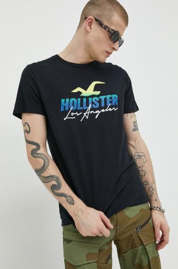 Bavlnené tričko Hollister Co. čierna farba, s potlačou