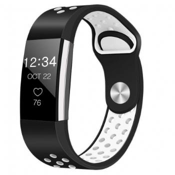 Fitbit Charge 2 Silicone Sport (Large) remienok, Black/White (SFI003C04)