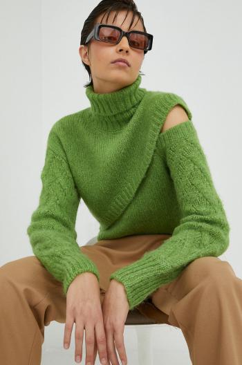 Vlnený sveter Gestuz Artiko dámsky, zelená farba, s rolákom