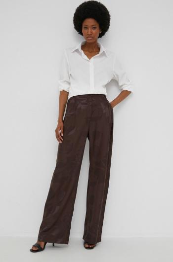 Nohavice Answear Lab dámske, hnedá farba, rovné, vysoký pás