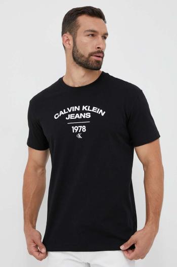 Bavlnené tričko Calvin Klein Jeans čierna farba, s potlačou