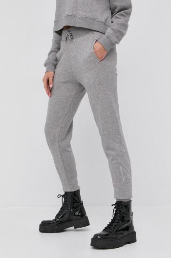 Nohavice Karl Lagerfeld dámske, šedá farba, s nášivkou