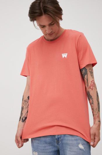 Bavlnené tričko Wrangler oranžová farba, jednofarebné