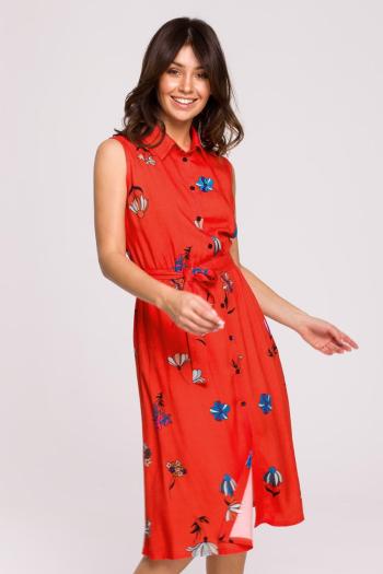 Červené kvetované midi šaty B230