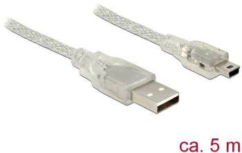 Delock #####USB-Kabel USB 2.0 #####USB-A Stecker, #####USB-Mini-B Stecker 5.00 m priehľadná s feritovým jadrom