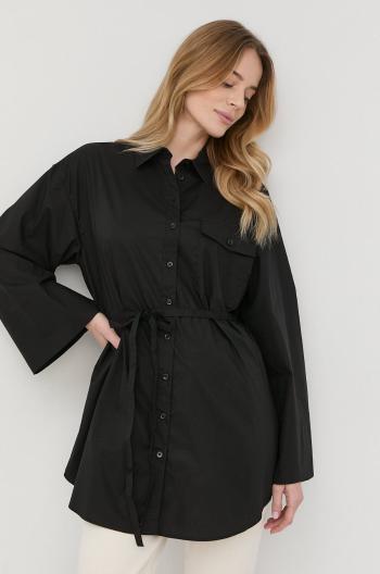 Košeľa Twinset dámska, čierna farba, voľný strih, s klasickým golierom