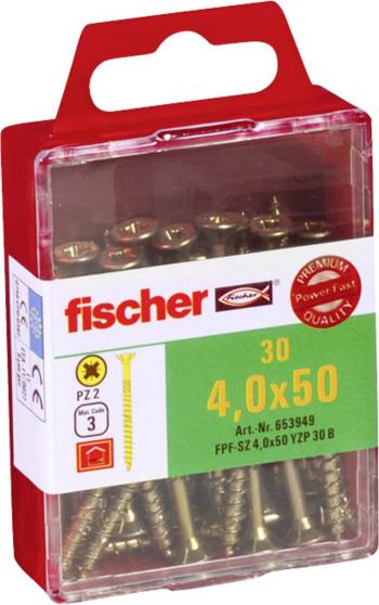 Fischer  653949 skrutka so zápustnou hlavou 4 mm 50 mm krížová dražka Pozidriv     glavanizované zinkom 30 ks
