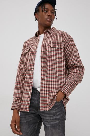 Bavlnená košeľa Levi's pánska, hnedá farba, voľný strih, s klasickým golierom