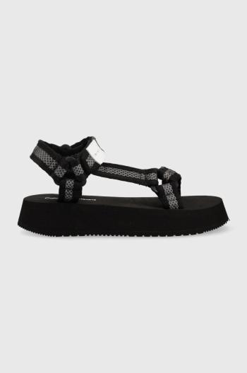 Sandále Calvin Klein Jeans PREFRESATO SANDAL WEBBING XRAY dámske, čierna farba, na platforme, YW0YW00969