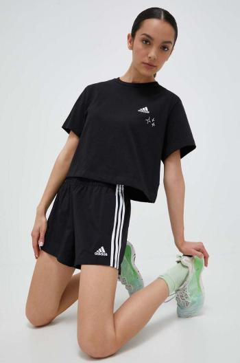 Šortky adidas dámske, čierna farba, s nášivkou, vysoký pás