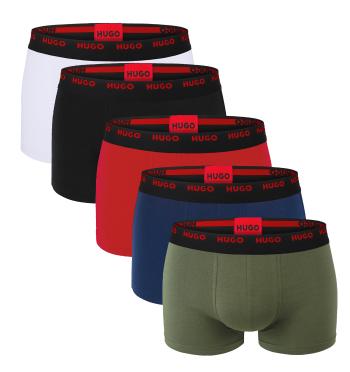 HUGO - boxerky 5PACK cotton stretch modern multicolor combo with red logo waist - limitovaná fashion edícia (HUGO BOSS)-M (83-89 cm)