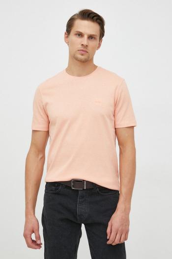 Bavlnené tričko BOSS Boss Casual oranžová farba, s nášivkou