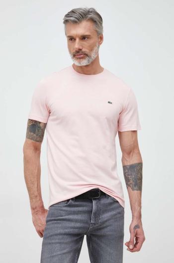 Bavlnené tričko Lacoste ružová farba, jednofarebné