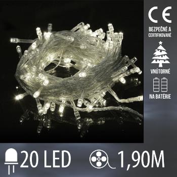 Vianočná LED svetelná reťaz vnútorná na batérie s priesvitným káblom - 20LED - 1,9M Studená biela