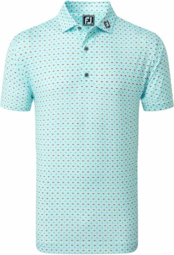 Footjoy Half Moon Geo Mens Polo Shirt White/Aqua Surf/Maui Blue/Lava M