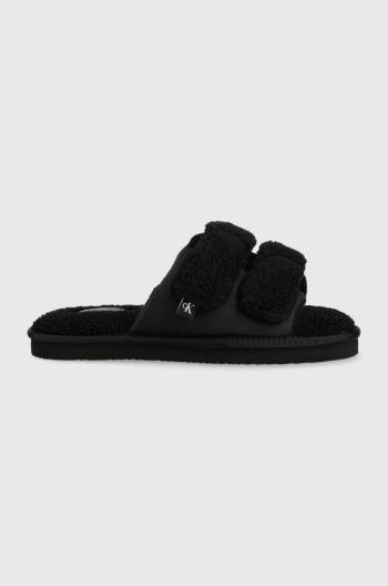 Papuče Calvin Klein Jeans HOME SLIDE VELCRO SHEARLING čierna farba, YW0YW00861