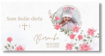 Banner na krstiny s fotkou - Pink Flowers Rozmer banner: 130 x 260 cm