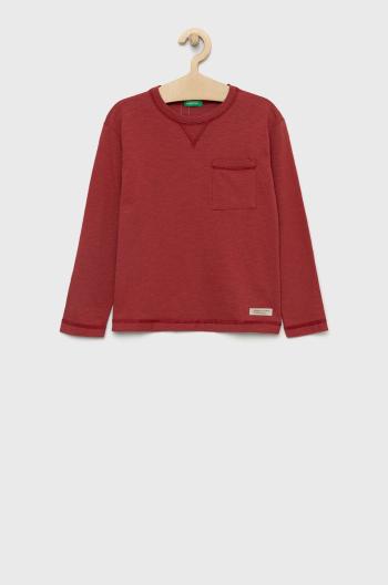 Detská bavlnená košeľa s dlhým rukávom United Colors of Benetton červená farba, jednofarebný