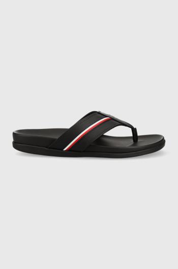 Žabky Tommy Hilfiger HILFIGER LEATHER TOE POST SANDAL pánske, čierna farba, FM0FM04460