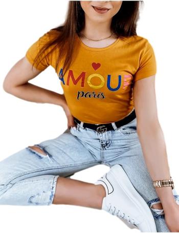 Horčicové tričko s farebným nápisom amour vel. XL