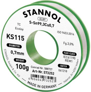 Stannol KS115 spájkovací cín bez olova cievka Sn99,3Cu0,7 100 g 0.7 mm