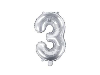Balón s číslicami SILVER 35 cm - 3 (NEMÔŽE SA NAPLNIŤ HELIEM) - PartyDeco