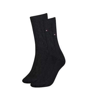 TOMMY HILFIGER - cable bootstock čierne vlnené dámske ponožky-35-38