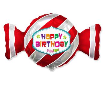 Godan Fóliový balón - Happy Birthday červený cukrík 60 cm