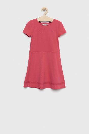 Dievčenské šaty Tommy Hilfiger ružová farba, midi, áčkový strih