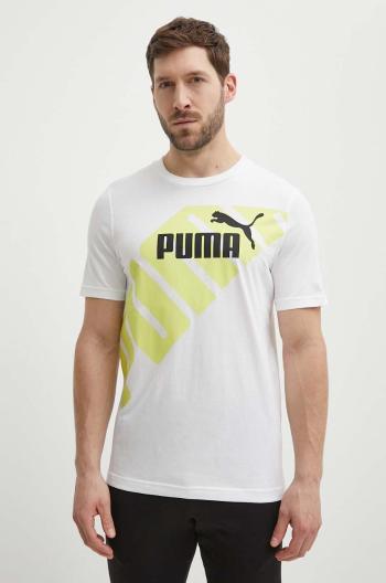 Bavlnené tričko Puma POWER pánske,biela farba,vzorované,678960