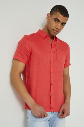 Ľanová košeľa Medicine pánska, červená farba, regular, s klasickým golierom