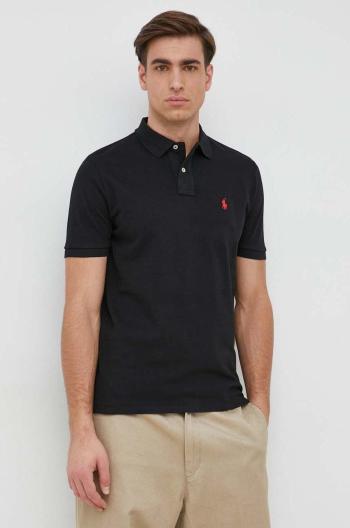 Bavlnené polo tričko Polo Ralph Lauren čierna farba, jednofarebné