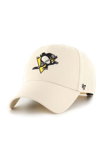 Šiltovka s prímesou vlny 47brand NHL Pittsburgh Penguins béžová farba, s nášivkou