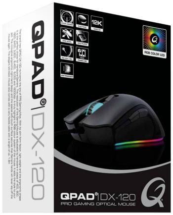 QPAD DX120 herná myš USB optická čierna, RGB 6 null 12000 dpi podsvietenie