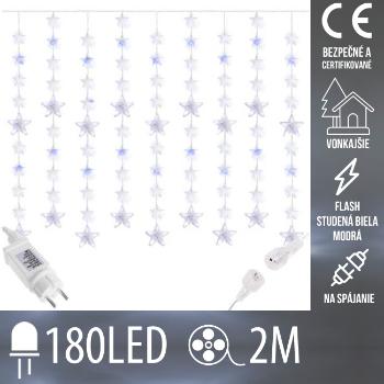 Vianočná LED svetelná záclona na spájanie vonkajšia FLASH - hviezdy - 180LED - 2M Studená biela/Modrá