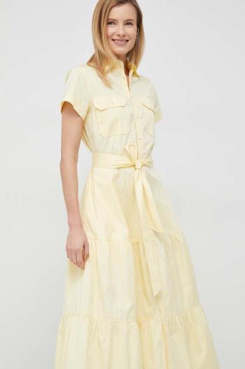 Bavlnené šaty Polo Ralph Lauren žltá farba, midi, áčkový strih