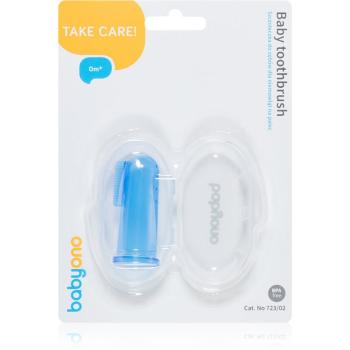 BabyOno Take Care First Toothbrush detská zubná kefka na prst s puzdrom Blue 1 ks