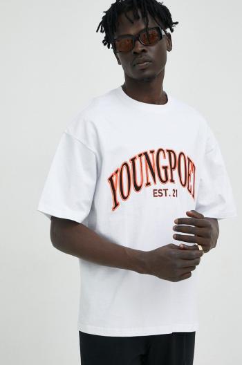Bavlnené tričko Young Poets Society College Yoricko biela farba, s nášivkou