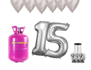 HeliumKing Hélium párty set na 15. narodeniny so striebornými balónmi