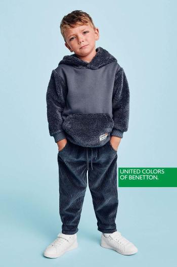 Detská mikina United Colors of Benetton šedá farba, s kapucňou, jednofarebná