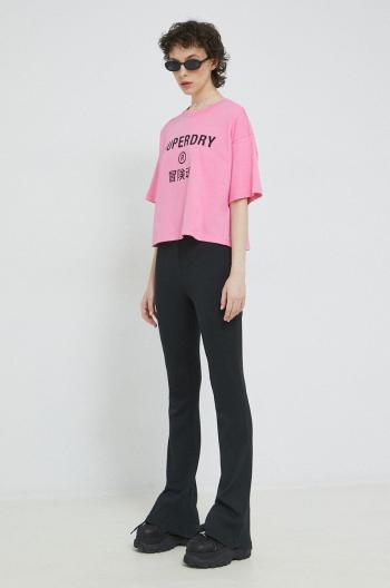 Bavlnené tričko Superdry ružová farba