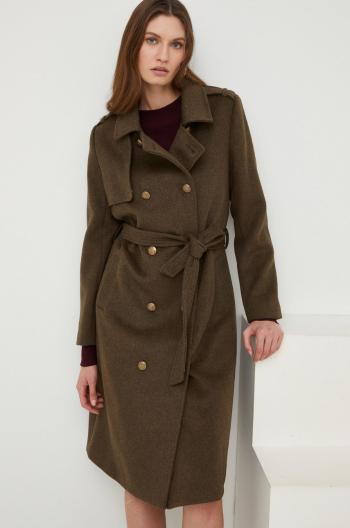 Vlnený kabát Answear Lab hnedá farba, prechodný, dvojradový