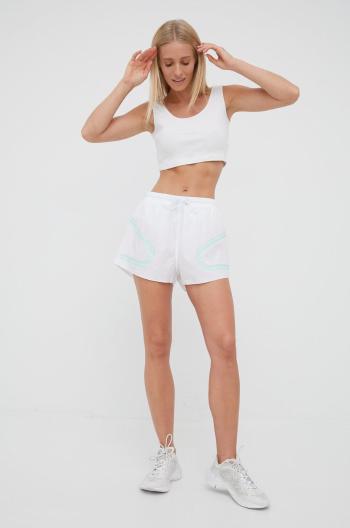 Bežecké šortky adidas by Stella McCartney Truepace HD9119 dámske, biela farba, s potlačou, stredne vysoký pás