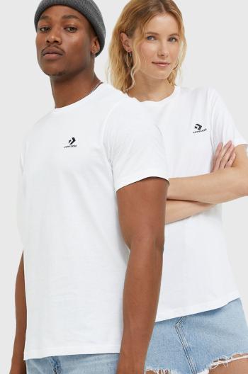 Bavlnené tričko Converse biela farba, jednofarebný